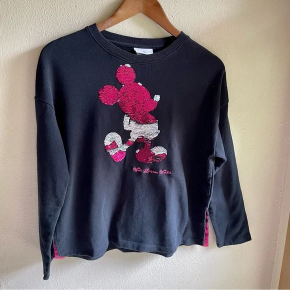 Walt Disney World Sequined Mickey Lightweight Sweatshirt. Black/ Hot Pink. XS - Picture 3 of 14